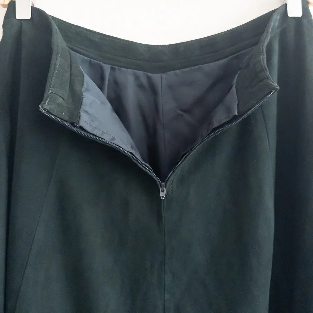 Maglia Vintage Size 12 Green Suede Leather Midi Skirt USA